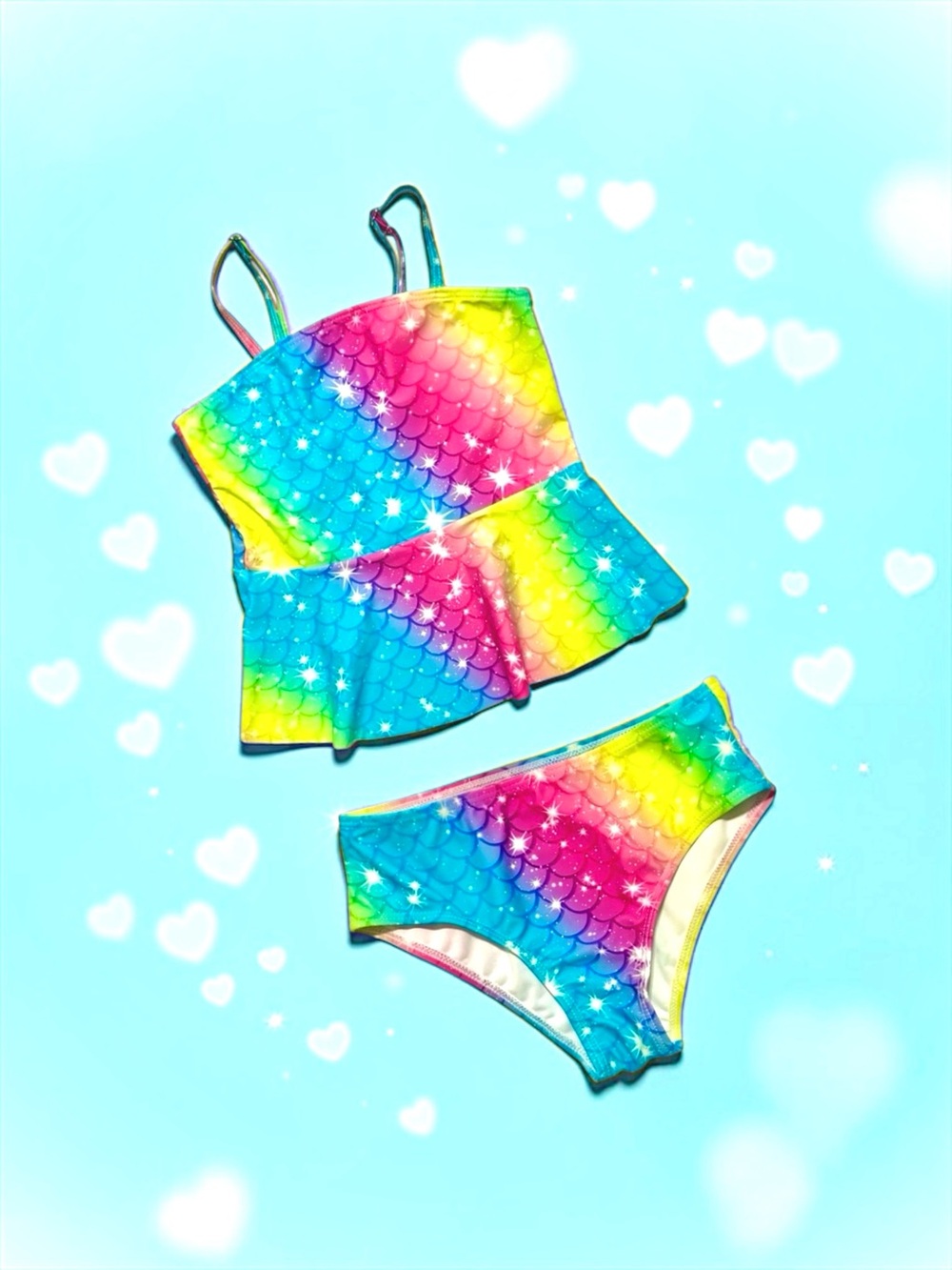 SHEIN Girls Mermaid Scale Tankini Swim Set Rainbow Size 7Y Like New